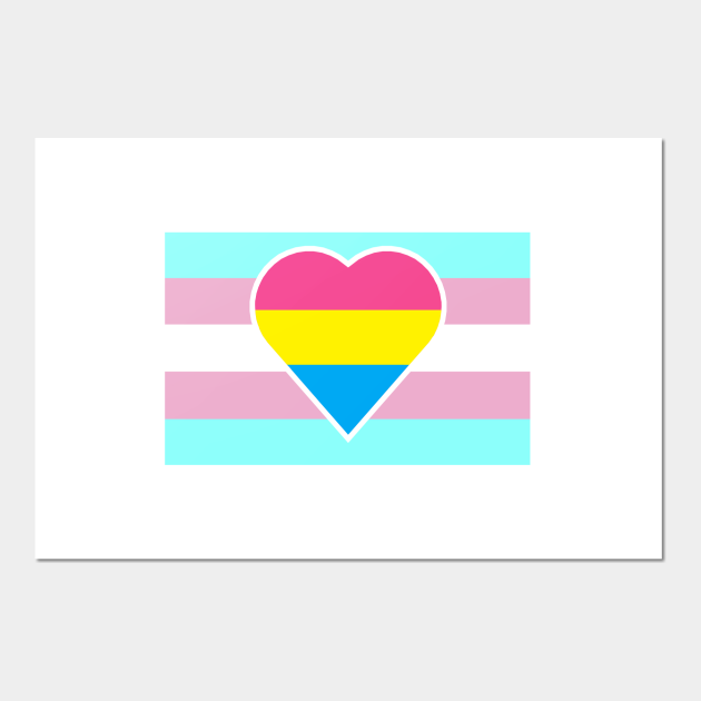 Transgender Pride Flag With Pansexualpanromantic Heart Transgender Posters And Art Prints 0851